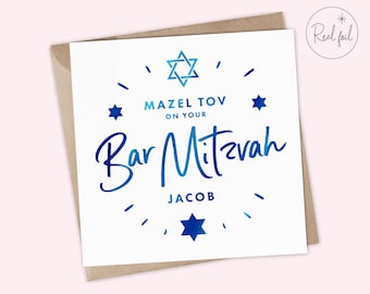 Gepersonaliseerde Bar Mitswa of Bat Mitswa gepersonaliseerde kaart - Bar Mitswa kaart - Mazel Tov op uw Bar Mitswa - Bat Mitswa - echte folie