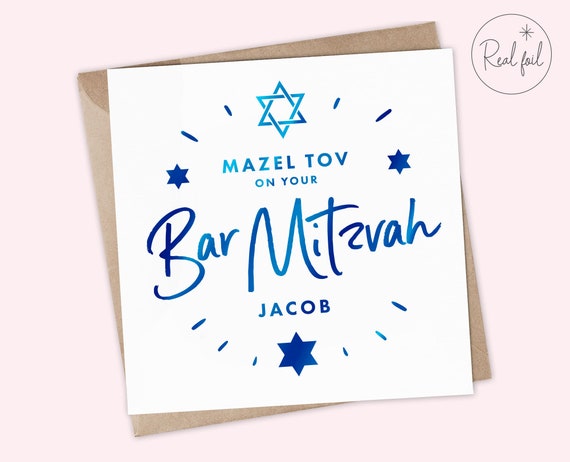 Stuff4 Carte Bar Mitzvah Pour Garçons Et Lui – Happy Bar Mitzvah – Mazel Tov, Cadeaux De Félicitations, Cadeaux De Bar Mitzvah Pour Garçons, 14 X 14 Cm, Cartes De Vœux Juives