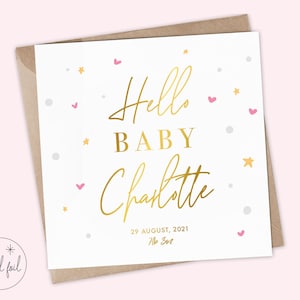 Gepersonaliseerde nieuwe babykaart, verwachte kaart, welkom op de wereldkaart, nieuwe geboren, babymeisjeskaart, babyjongenskaart, aandenken, echte metaalfolie