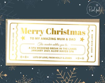 Christmas Gift Voucher, Golden Ticket, Personalised Ticket, Christmas Voucher, Surprise Holiday, Personalised Gift, Christmas Present