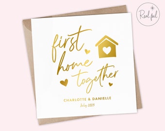 Tarjeta de primer hogar, tarjeta de felicitación por un nuevo hogar, tarjeta de mudanza, tarjeta de inauguración de la casa, hogar dulce hogar, nueva casa: recuerdo, papel metalizado
