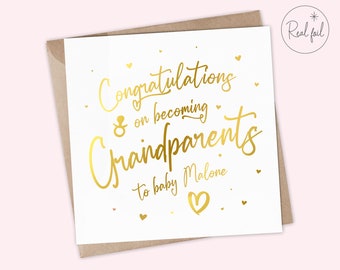 Grandparent Congratulations Card, Baby Announcement Card, New Granddaughter, New Grandson, New Grandma Card, New Grandad Card, Real Foil