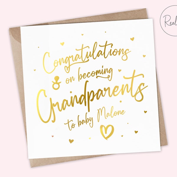 Grandparent Congratulations Card, Baby Announcement Card, New Granddaughter, New Grandson, New Grandma Card, New Grandad Card, Real Foil