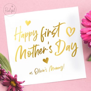 Biglietto personalizzato per la festa della mamma, biglietto per la prima festa della mamma, ricordo, vera lamina metallica, oro, argento e oro rosa