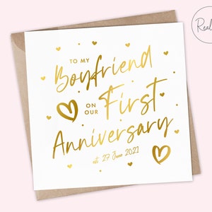 Biglietto personalizzato per il primo anniversario, felice fidanzato del primo anniversario, fidanzata del primo anniversario, oro, oro rosa, argento, ricordo carino