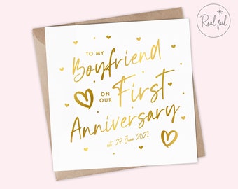 Personalised First Anniversary Card, Happy First Anniversary Boyfriend, First Anniversary Girlfriend, Gold, Rose Gold, Silver, Cute Keepsake