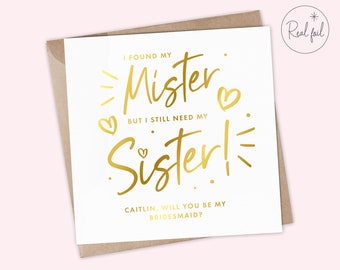 Bruiloft rolkaart voor Maid of Honor, Bruidsmeisje Voorstelkaart - Gepersonaliseerde kaart, Mister/Sister Card, Wil jij mijn zijn, Echte folie, aandenken