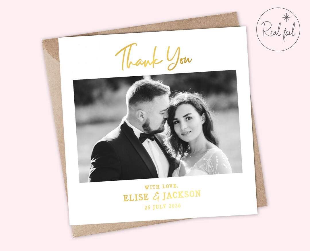 Luxury Personalised Wedding Thank You Card With Photo, Names & Wedding ...