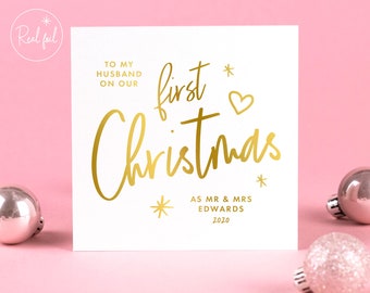Our First Christmas Card As, Mr & Mrs Christmas Card, Christmas Card Husband, Christmas Card Wife, Keepsake, Gold, Silver, Rose Gold Foil