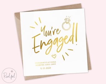 Engagement Card, Personalised Foil Engagement Card - Gold, Silver and Rose Gold Card - You're Engaged Card - Engagement Congratulations Card