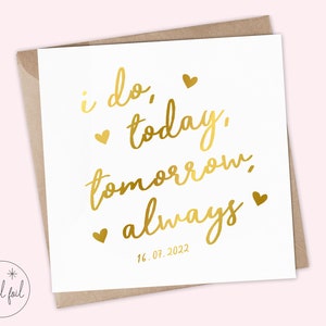 Hago tarjeta del día de la boda de la novia o del novio - Tarjeta personalizada del día de la boda, novia, esposa, novio, marido, alma gemela, recuerdo, lámina metálica real