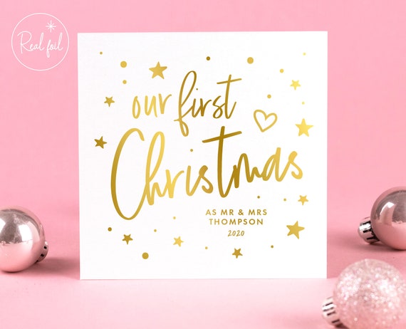 Our First Christmas Card As, Mr & Mrs Christmas Card, Christmas Card Husband, Christmas Card Wife, Keepsake, Gold, Silver, Rose Gold Foil