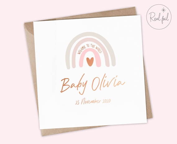 Personalised New Baby Card, Expecting Card, Welcome to the World Card, New Born, Baby Girl Card, Baby Boy Card, Keepsake, Real Metallic Foil