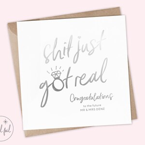 Mierda acaba de recibir una tarjeta de compromiso real - Tarjeta de compromiso personalizada, tarjeta de boda - Recuerdo, lámina metálica, Mierda se volvió real, Felicitaciones imagen 3
