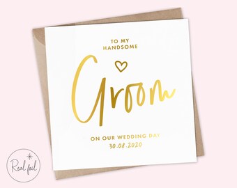 To My Groom Wedding Day Card, To My Bride Wedding Day Card, Keepsake, Metallic Foil, Rose Gold, Silver or Gold, To My Bride/Groom Card, Cute