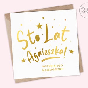 Carte d'anniversaire polonaise personnalisée, voeux de sto lat, voeux traditionnels polonais, carte d'anniversaire polonaise pour lui ou elle, carte d'anniversaire de sto lat