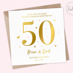 Personalisierte Jubiläumskarte zur Goldenen Hochzeit, 50. Hochzeitstag, Glückwunschkarte zum Jubiläum, Goldfolie, Goldene Folie, Luxus
