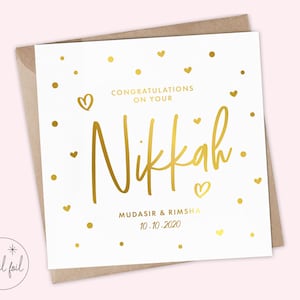 Gepersonaliseerde Nikkah-kaart, islamitische trouwkaart, trouwkaart, islamitische Nikkah-vieringskaart, Nikkah Mubarak-kaart, echte folieopties