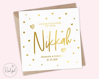 Carte de Nikkah personnalisée, carte de mariage islamique, carte de mariage, carte de célébration de Nikkah islamique, carte de Nikkah Moubarak, options de véritable feuille d'aluminium