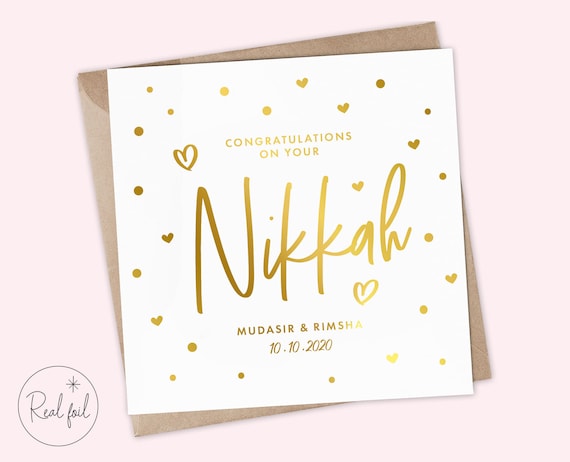 Personalised Nikkah Card, Islamic Wedding Card, Wedding Card, Islamic Nikkah Celebration Card, Nikkah Mubarak Card, Real foil options