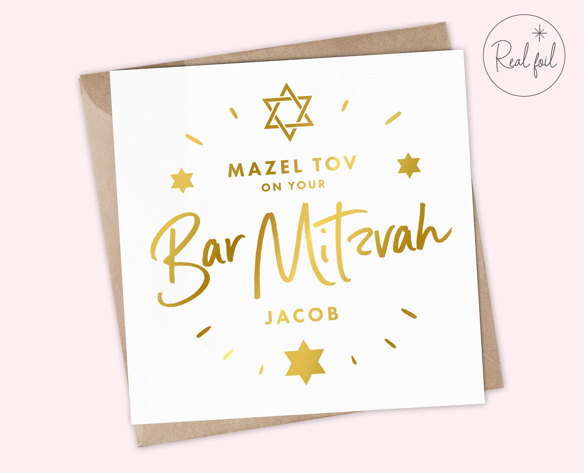 68-8001 Carte Mazal tov pour ta BAR MITZVAH 13 ans Anniversaire Garçon Juif Adolescent Majorité Religieuse Fête Cadeau Torah Talit avec Dorure Or Brillant et Enveloppe Blanche Format 17,5x12cm AFIE