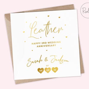 Carte personnalisée en cuir pour le 3e anniversaire de mariage - carte personnalisée pour le troisième anniversaire de mariage - carte pour couple - élégant souvenir, déjoué