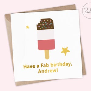 Carte d'anniversaire personnalisée drôle de jeu de mots - « Passez un anniversaire fabuleux ! – Carte de voeux sur le thème des sucettes glacées, finition métallisée, carte d'anniversaire Punny.