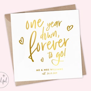 Tarjeta de aniversario - Un año como Mr & Mrs, 365 días, 1 año de aniversario, Tarjeta de marido, Tarjeta de esposa, Para siempre, Personalizado, Lámina metálica