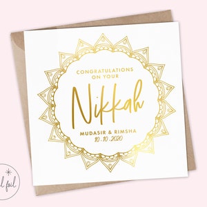 Tarjeta Nikkah personalizada, tarjeta de boda islámica, tarjeta de boda, tarjeta de celebración Nikkah islámica, tarjeta Nikkah Mubarak, opciones de lámina real