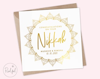 Carte Nikkah personnalisée, carte de mariage islamique, carte de mariage, carte de célébration islamique Nikkah, carte Nikkah Moubarak, options de feuille réelle