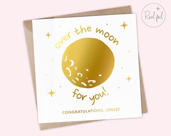 Over the Moon for You Congratulations Card – Fun Celestial Greeting for Special Moments, Celebration Card with Moon Illustration