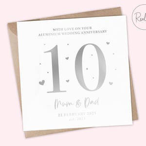 Biglietto di auguri personalizzato per anniversario di matrimonio in alluminio, 10° anniversario di matrimonio, biglietto di congratulazioni per anniversario in latta, alluminio/foglio di stagno, biglietto da 10 anni