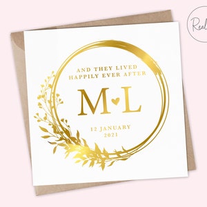 Monogramm Karte Hochzeit - Personalisierte Initialen Hochzeitskarte - Happily Ever After Hochzeitskarte - Hochzeitskarte - Echte Folie - Andenken