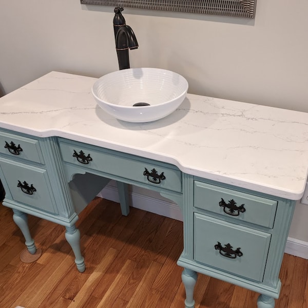 SOLD!!!!! Do not buy! One of a Kind Antique Converted Single bathroom vanity /vessel sink bathroom vanity/ Quartz countertop.!