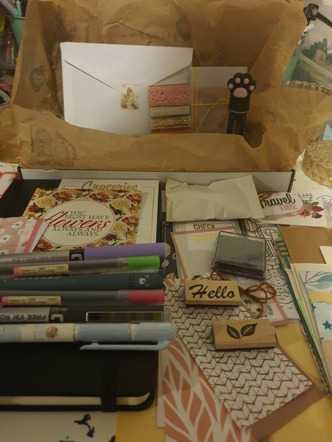 Mystery craft supplies box. Mixed media art box. Art journal. Etsy