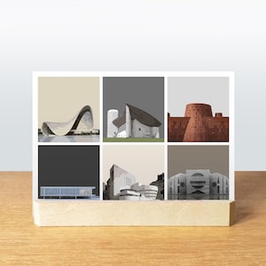 Carte postale d'architecture | 6 illustrations numériques d'art graphique de bâtiments célèbres | Super cadeau, cadeau pour les architectes, les ingénieurs, les développeurs