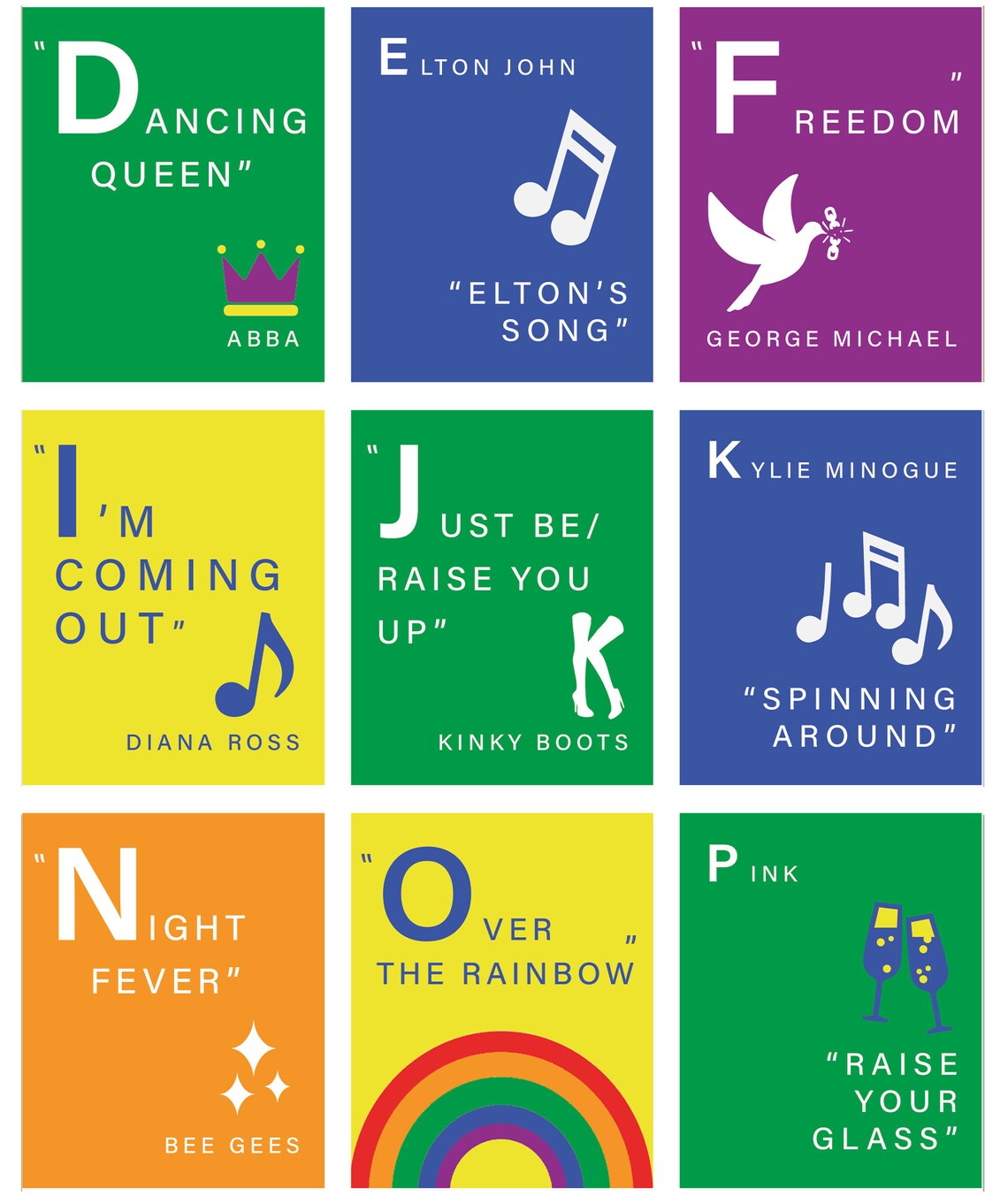 The Pride Anthems Alphabet AZ Digital Art Print. Unframed Etsy UK