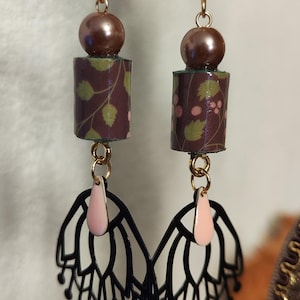 boucles d'oreilles pendantes, papier japonais
