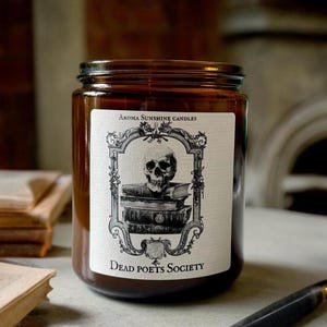 Świeca zapachowa Soft Oud & Vanilla Wood Wick, wosk kokosowy 8 uncji, prezent dla czytelników, miłośnicy książek, poezja, mroczna akademia, biblioteka