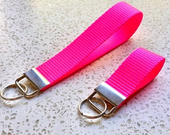 Pink Keychain, Florescent Pink Key Fob, Bright Pink Keychain, Gift for Her, Outdoor Key Fob, Hunting Keychain, Women's Keychain, Nylon Fob