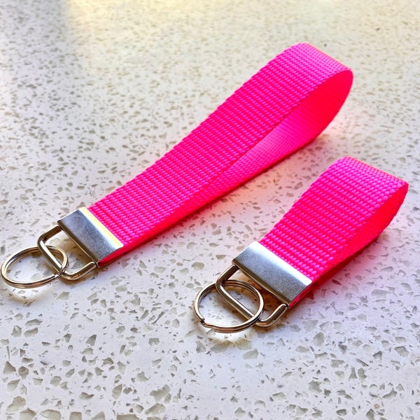 Pink Keychain, Florescent Pink Key Fob, Bright Pink Keychain, Gift for Her, Outdoor Key Fob, Hunting Keychain, Women's Keychain, Nylon Fob