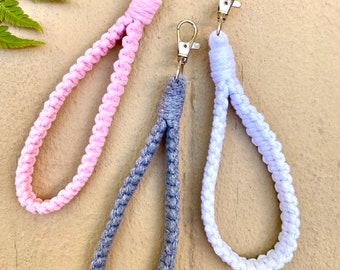 Boho Macrame Wristlet Keychain, Cotton Key Fob