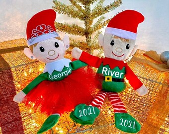 Personalized Christmas Elves | Holiday Elf Personalized with Name and Year 2022 | Gift for Kids | Stocking Stuffer | Plush Custom Gift
