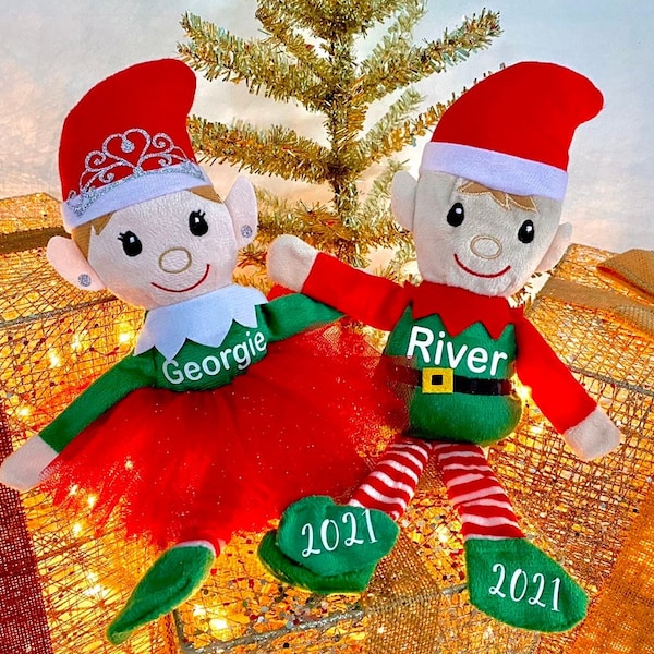 Personalized Christmas Elves | Holiday Elf Personalized with Name and Year 2023 | Gift for Kids | Stocking Stuffer | Plush Custom Gift