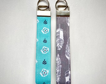 Fabric Wrist Keychain | Cute Wristlet | Floral Key Fob | Feather Keychain Wristlet | Gift for Her | Keychain Lanyard | Key Fob Keychain