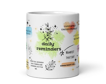 Daily Affirmations Mug with Positive Quotes for Mental Health and Manifesting, Self Care, Self Love, Inspirational