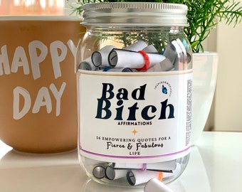 Bad Bitch Affirmations Jar for Women, Self Love, 60 Positive Quotes to Empower Strong Women, Inspiring Desk Decor, Self Care, gift for mom