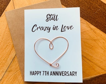 Copper Wedding Anniversary Card, Happy 7th Anniversary Card, 7th Anniversary Card, Copper anniversary, copper wire heart