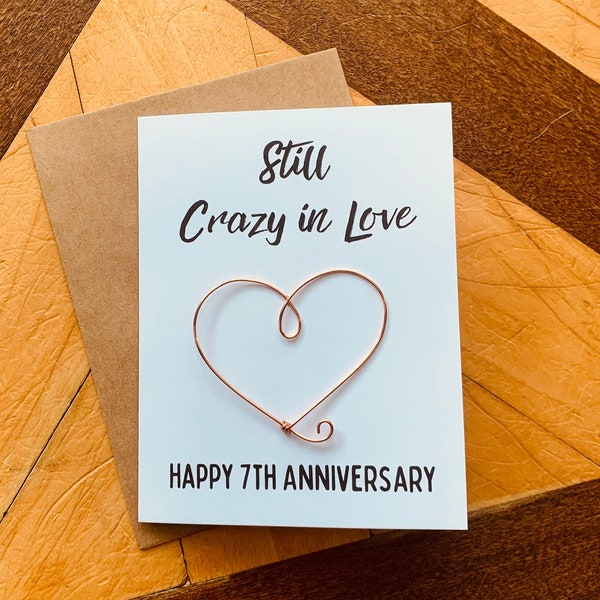 Copper Wedding Anniversary Card, Happy 7th Anniversary Card, 7th Anniversary Card, Copper anniversary, copper wire heart