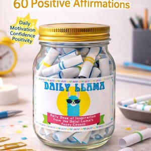 Daily Llama Affirmation Jar with 60 Positive Affirmations | Motivation Jar | Encouragement Gift | Self Care | Inspirational Gift